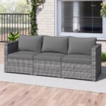 3 Pieces Patio Sectional Sofa Set PE Rattan Modular Couch Furniture Set With Soft Cushions Accommodates Up To 400 Lbs For The Patio, Garden, Poolside And More - Image 5