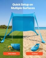 Beach Tent Sun Shelter, UPF50+ Sun Protection, 6.6 Ft Tall, 7.5x7.5 Ft, Easy Pop Up Beach Canopy With Sandbags, Stability Poles, Sand Shovels, Portable Shade For Family Outings, Camping, Fishing - Image 3