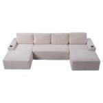 Compressible U-Shaped Sectional Sofa Set,Minimalist Style Modular Sectional Sofa, Corduroy Fabric Cloud Couch For Living Room