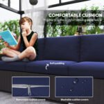 3-Seat Outdoor Patio Sofa With Cushions, PE Rattan Wicker Sofa With Wide Armrests, Outdoor Wicker Couch, Navy Blue - Image 5