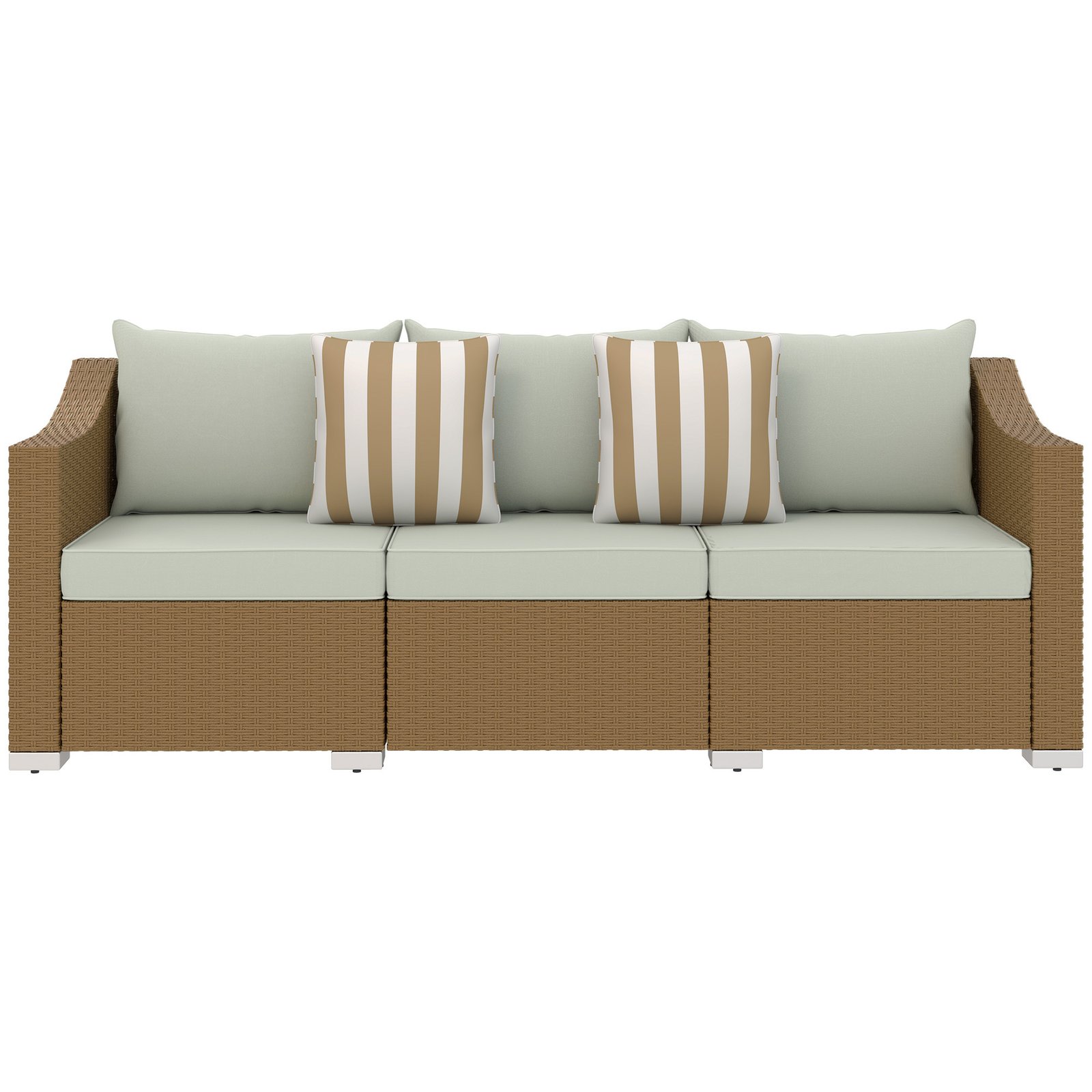 4b60aa50-f5a8-45e2-8747-642fb63174c3.jpg Rattan Wicker 3 Seater Patio Couch With Cushions, 2 Throw Pillows, Outdoor Furniture Rattan Sofa, Light Gray - Image 1