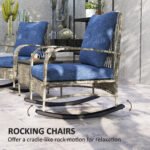 3 Piece Wicker Patio Furniture Set, Outdoor PE Rattan Rocking Chairs With Coffee Table, Cushions For Porch, Gray - Image 5