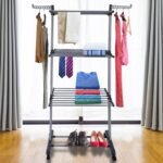 1Pc Clothes Drying Rack Rolling Collapsible Laundry Dryer Hanger Stand Rail Shelve Wardrobe Clothing Drying Racks With Dual Side Wings - Image 6