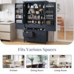 Assembly&Show Video Available TOPMAx Freestanding Large Kitchen Pantry Wooden Kitchen Storage Cabinet Cupboard With 8 Door Shelves 3 Adjustable Shelves 7 Drawers& 8 Wine Racks  Gray - Image 3