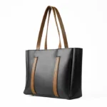 Elegant Black & Brown Leather Tote Bag - Image 4