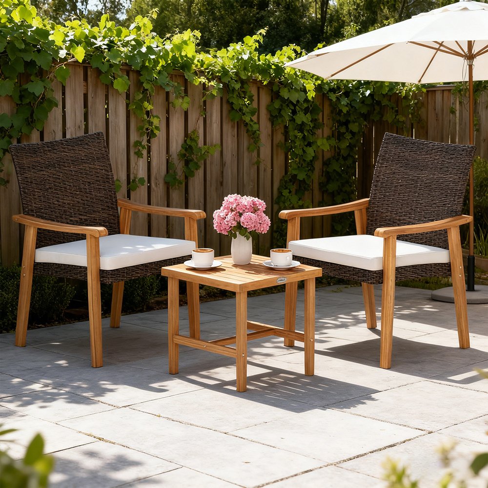 50c32044-a823-4233-86eb-d218df8571ac.jpg 3 Pieces Patio PE Wicker Furniture Set Acacia Wood Outdoor Conversation Bistro Set - Image 1