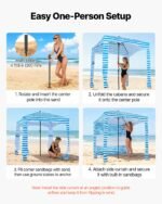 Beach Cabana, 6 X 6 Ft Beach Canopy With Side Wall, UPF 50+ Protection Easy Setup Cabana Tent With Sand Pockets, Portable Shade Sun Shelter Umbrella For Whole Family & Friends, Blue Stripes - Image 2