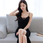 Fashion Lace Stitching Bag Hip High Slit Dress Women - Image 5