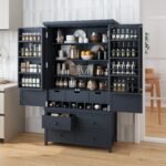 Assembly&Show Video Available TOPMAx Freestanding Large Kitchen Pantry Wooden Kitchen Storage Cabinet Cupboard With 8 Door Shelves 3 Adjustable Shelves 7 Drawers& 8 Wine Racks  Gray