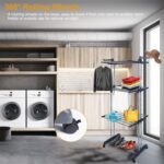1Pc Clothes Drying Rack Rolling Collapsible Laundry Dryer Hanger Stand Rail Shelve Wardrobe Clothing Drying Racks With Dual Side Wings - Image 9