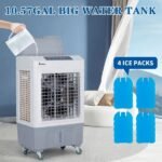 3 In 1 Portable Evaporative Cooler,Indoor,Outdoor,2647CFM Personal Air Cooler With Remote Control ,10.57 Gal Large Water Tank & Scroll Casters, 4 Ice Packs,White And Gray - Image 5
