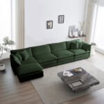 Modular Sectional Sofa For Living Room,U Shaped Couch 5 Seater Convertible Sectional Couch With 1 Ottoman ,Green Chenille