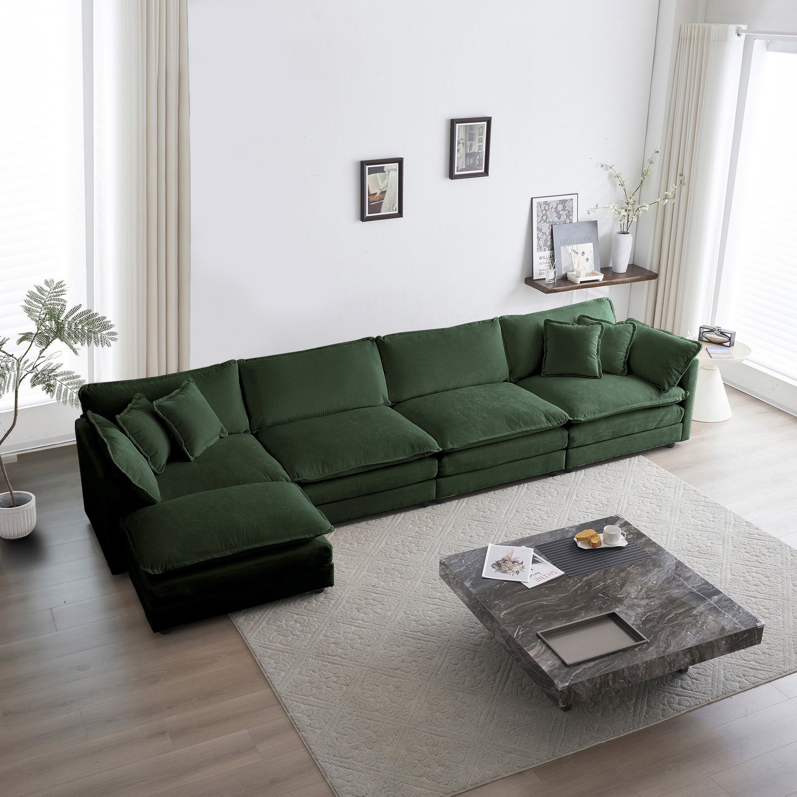 5a650fcc-63f1-41a4-b288-c123529d8170.jpg Modular Sectional Sofa For Living Room,U Shaped Couch 5 Seater Convertible Sectional Couch With 1 Ottoman ,Green Chenille - Image 1