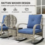 3 Piece Wicker Patio Furniture Set, Outdoor PE Rattan Rocking Chairs With Coffee Table, Cushions For Porch, Gray - Image 6