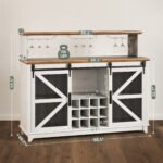 55" Coffee Bar Cabinet With Lights, Farmhouse Wine Cabinet With Wine And Glass Racks For Kitchen, Dining Room, White - Image 3
