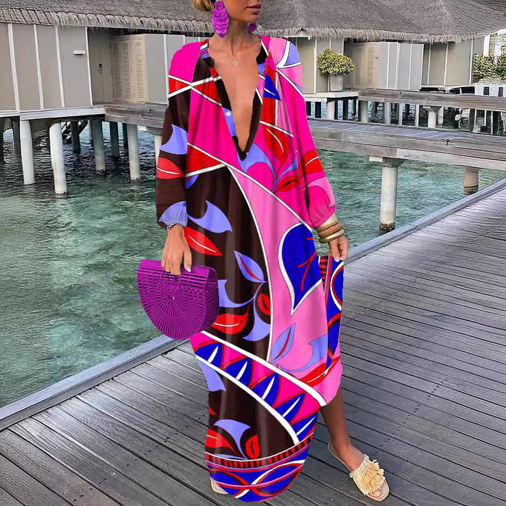 5bc33b84-aeec-4f4c-a876-25fab7688c0e.jpg Top-selling Product Fashion Printed V-neck Dress - Image 1