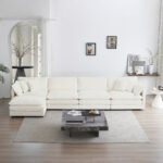 Modular Sectional Sofa For Living Room,U Shaped Couch 5 Seater Convertible Sectional Couch With 1 Ottoman ,White Chenille - Image 5