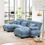 Luxury Modular Sectional Sofa Couch - Oversized U Shaped Cloud Couch For Living Room,Deep Seat Sofa Couch With 2 Ottomans ,Chenille Blue - Image 2