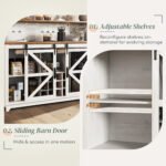 55" Coffee Bar Cabinet with Lights, Farmhouse Wine Cabinet with Wine and Glass Racks for Kitchen, Dining Room, White - Image 5
