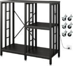 Adjustable Kitchen Bakers Rack with Power Outlet,4-Tier Microwave Stand Kitchen Cart,Mini Fridge Stand with Storage,Bar Cabinet,Suitable for Office,Coffee Bar,Living Room,Patio, Black