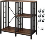 METYERRY Adjustable Kitchen Bakers Rack with Power Outlet,4-Tier Microwave Stand Kitchen Cart,Mini Fridge Stand with Storage,Bar Cabinet,Suitable for Office,Coffee Bar,Living Room,Patio,Rustic Brown