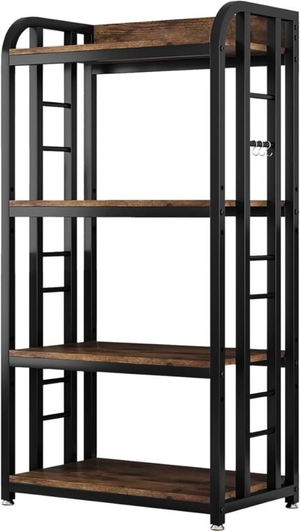 4 Tier Microwave Stand, Large Bakers Racks for Kitchens, Height Adjustablebakers