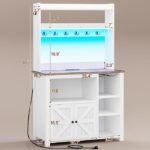 35.4 inch Bakers Rack with Power Outlet and Storage, Farmhouse Coffee Bar - Image 2