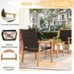 3 Pieces Patio PE Wicker Furniture Set Acacia Wood Outdoor Conversation Bistro Set - Image 9