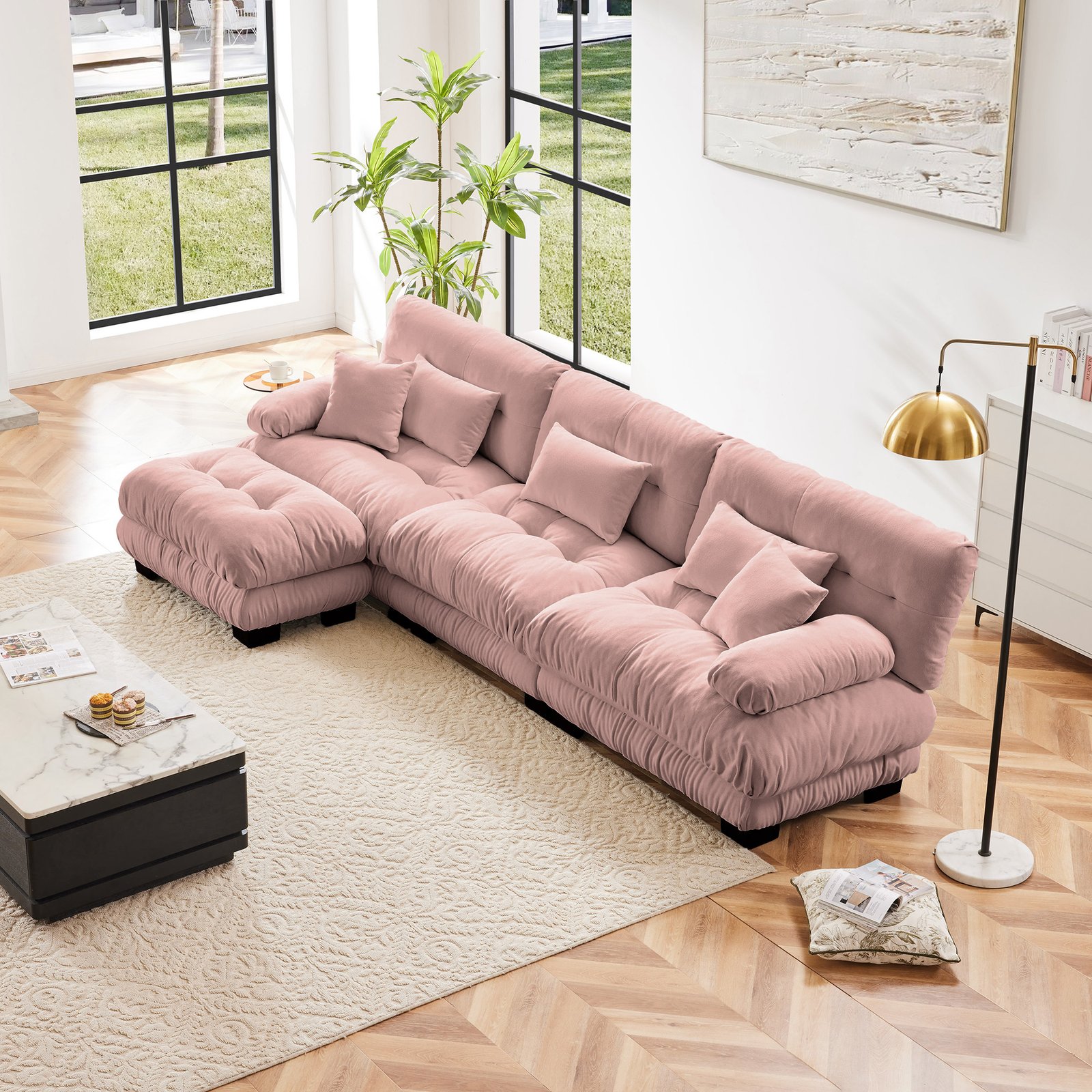 63199917-acc2-474d-ad17-93ea97845e2a.jpg Modular Sectional Sofa Couch,Oversized L Shaped Cloud Couch For Living Room,Deep Seat Sofa Couch With Convertible Ottoman, - Image 1