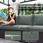 3-Seat Outdoor Patio Sofa With Cushions, PE Rattan Wicker Sofa With Wide Armrests, Outdoor Wicker Couch, Dark Gray - Image 3