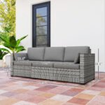 Patio Couch PE Wicker Deep Seating Outdoor Sofa With Removable Cushions, 3 Seater Rattan Sofa, Outdoor Furniture For Balcony, Deck, Garden And Poolside, Gray - Image 3