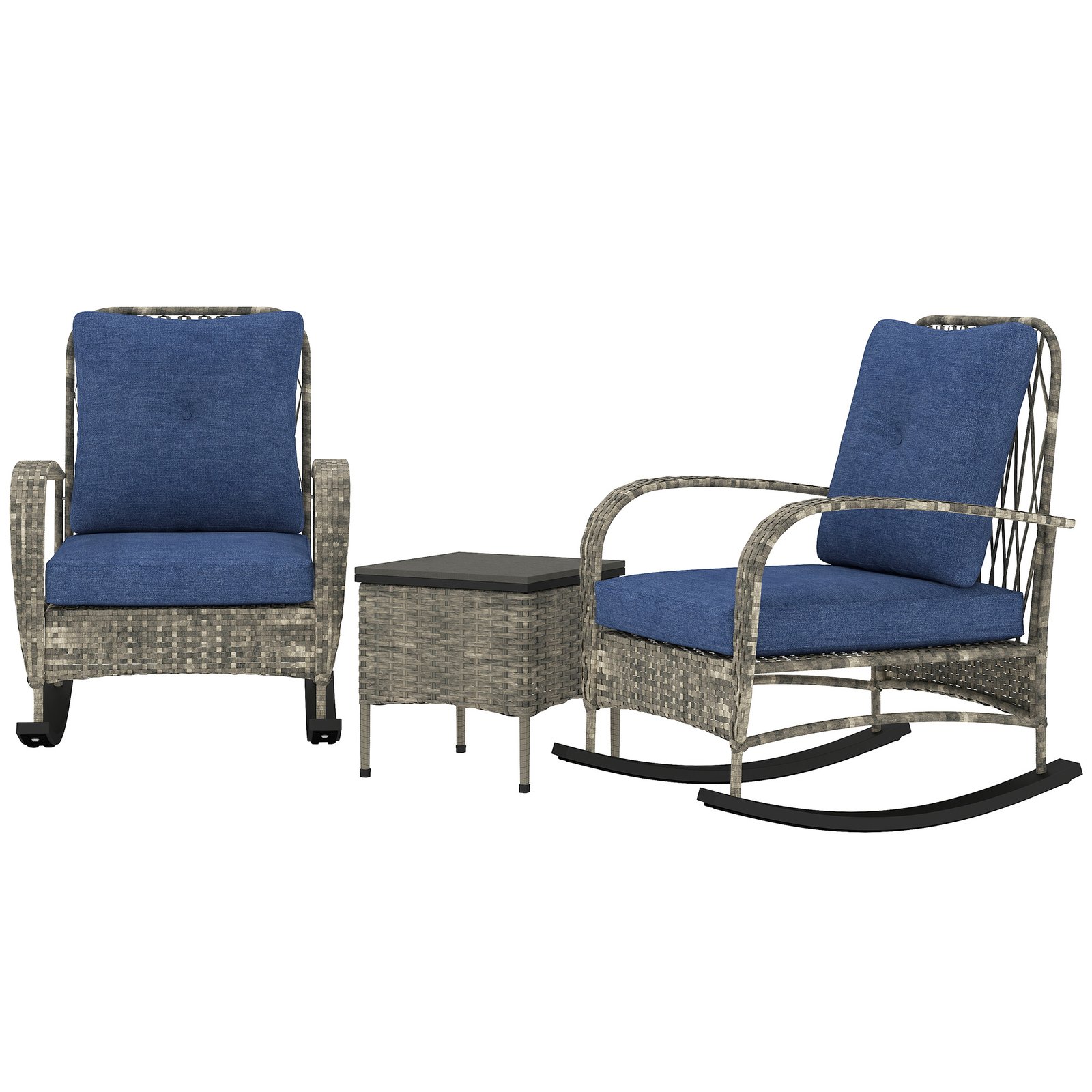 681e7044-7a4d-40a0-908c-451397d0e9d8.jpg 3 Piece Wicker Patio Furniture Set, Outdoor PE Rattan Rocking Chairs With Coffee Table, Cushions For Porch, Gray - Image 1