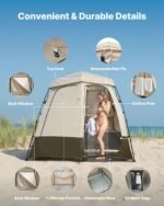 Camping Shower Tent, 2-Room Foldable Privacy Tent Changing Room With Ground Stakes, Ropes, Carry Bag, And Crossbar, 150D Oxford Fabric With Silver Coating, For Camping, Beach, And Fishing - Image 4