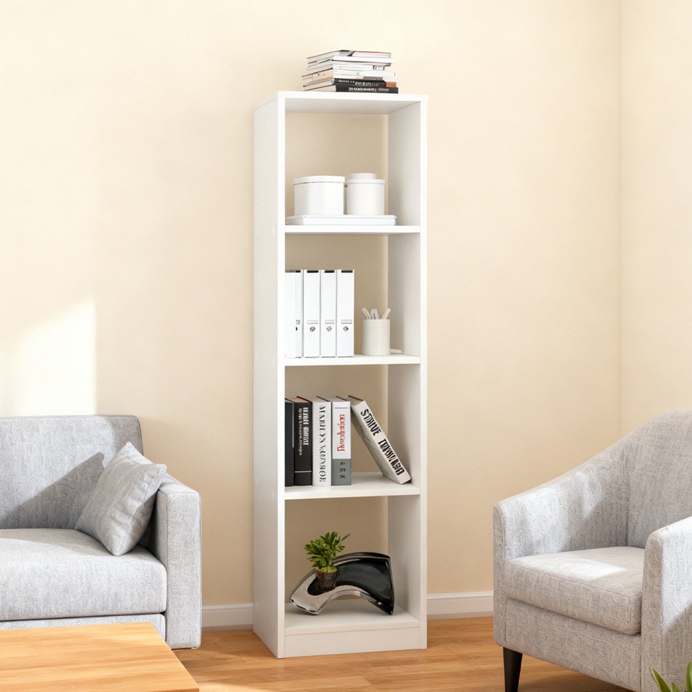 6b06c8e3-e5b9-4c05-b4c5-900377d98b37.jpg 5 Tiers 4 Cube Narrow Bookshelf With 4 Anti-Tipping Kits For Living Room, Study Room, Bedroom - Image 1