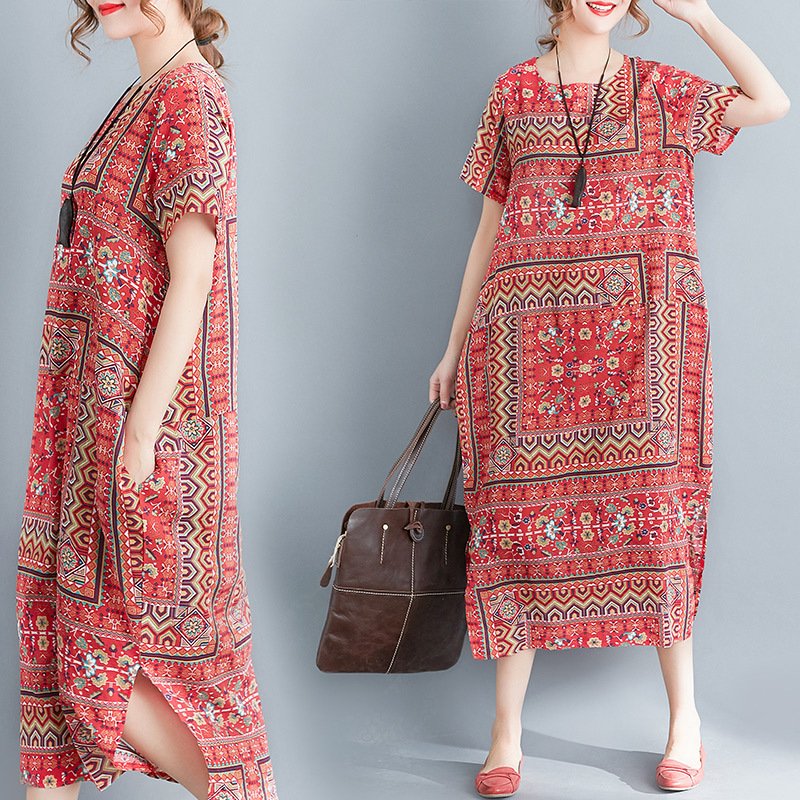 6ceece92-f0e1-4900-ac70-99cc43b5b457.jpg Literary Retro Loose Print Ethnic Style Dress For Women - Image 1