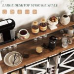 55" Coffee Bar Cabinet with Lights, Farmhouse Wine Cabinet with Wine and Glass Racks for Kitchen, Dining Room, White - Image 6