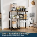 Consumest Microwave Stand, Adjustable Coffee Bar Cabinet, Multifunctional Pan Organizer with 6 Hooks and 3 Shelves, Bakers Rack for Shovel, Pots, Fruits, Vegetables, Brown&Black - Image 3