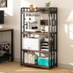 Adjustable 4-Tier Heavy Duty Kitchen Baker's Rack with Power Outlet, with Industrial Wheels, Free Standing Microwave Oven Cart Stand for Storage in Living Room, Garage, Rustic Brown - Image 2