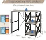 Kitchen Bakers Rack with Power Outlet,Mini Fridge Cabinet with Mesh Basket, Mini Fridge and Microwave Table with Storage for Office,Kitchen,Living Room,Coffee Bar,Patio,Greige - Image 3