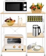 White Oak Kitchen Storage Cart Workstation Shelf, Coffee Bar, for Kitchen, Dining Room Storage Shelf for Spices Pots Pans, Home Coffee Bar Rack for Kitchen 35.4" L x 15.7" W x 33" H