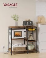 Baker's Rack, Coffee Bar Stand with Charging Station, 35.6 Inches Tall, Storage Shelves, Pull-Out Wire Basket, Table for Microwave - Image 3
