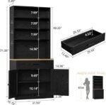 Bakers Rack Microwave Stand with Customizable Pegboard and Storage, 71" Farmhouse Coffee Bar Cabinet with Drawer, Barn Doors, Adjustable Shelves for Kitchen, Dining Room, Living Room, Black - Image 2