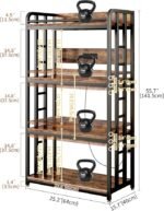 Adjustable 4-Tier Heavy Duty Kitchen Baker's Rack with Power Outlet, with Industrial Wheels, Free Standing Microwave Oven Cart Stand for Storage in Living Room, Garage, Rustic Brown - Image 3
