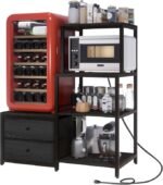 Mini Fridge Stand with Storage, Microwave and mini Fridge Stand with Power Outlet, Coffee Bar,Kitchen Baker,for Dorm,Office(Black)