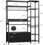 Bakers Rack with Power Outlet, Kitchen Microwave Stand with Storage Cabinet, 47.24 Inch Coffee Bar Cabinet, Kitchen Racks with Shelves, LED Light, Globlet Holder and Wine Basket, Black - Image 2