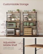 VASAGLE Kitchen Bakers Rack with Power Outlet, Coffee Bar 4-Tier with 8 S Hooks, Microwave Stand - Image 2