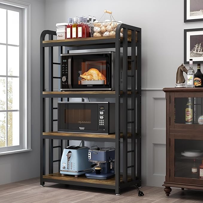 71YYd1p43RL._AC_SX679_ Bakers Rack with Power Outlet ,4-Tier Kitchen Baker's - Image 1