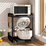 Adjustable & Extendable Kitchen Shelf with Drawer - Carbon Steel - Includes Hooks & Reinforcement Suction Cups - Easy Assembly (Black) - Image 2