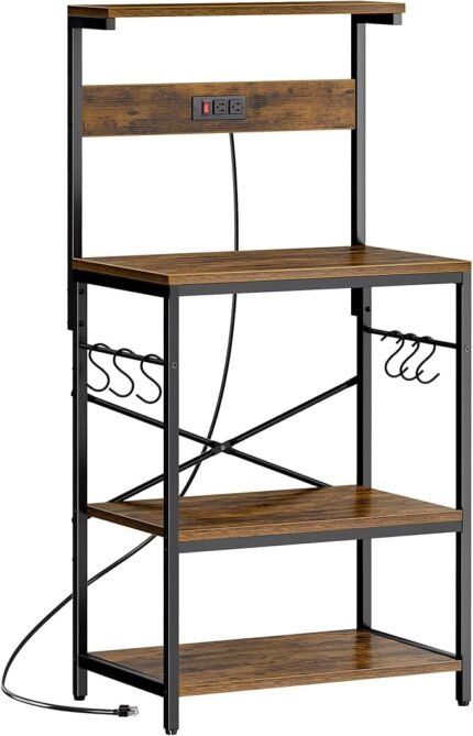 SUPERJARE Kitchen Bakers Rack with Power Outlet, Coffee Bar Table 4 Tiers, Kitchen Microwave