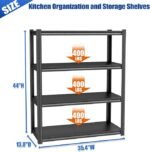 Kitchen Storage Rack 1600LBS Microwave Stand Metal Shelf Storage Shelves Adjustable Garage Shelving unit for Warehouse, Basement, Living Room, Pantry, 35.4" W × 13.8" D× 44" H, Black - Image 2